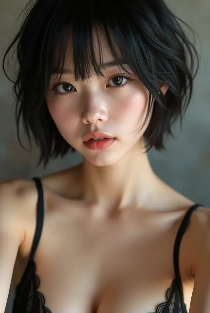 (highest quality),one girl,Japanese,Huge breasts,Cleavage,Short Hair,Straight hair,Black Hair,bangs,park,sweater,sweating,Person with an Umbrella