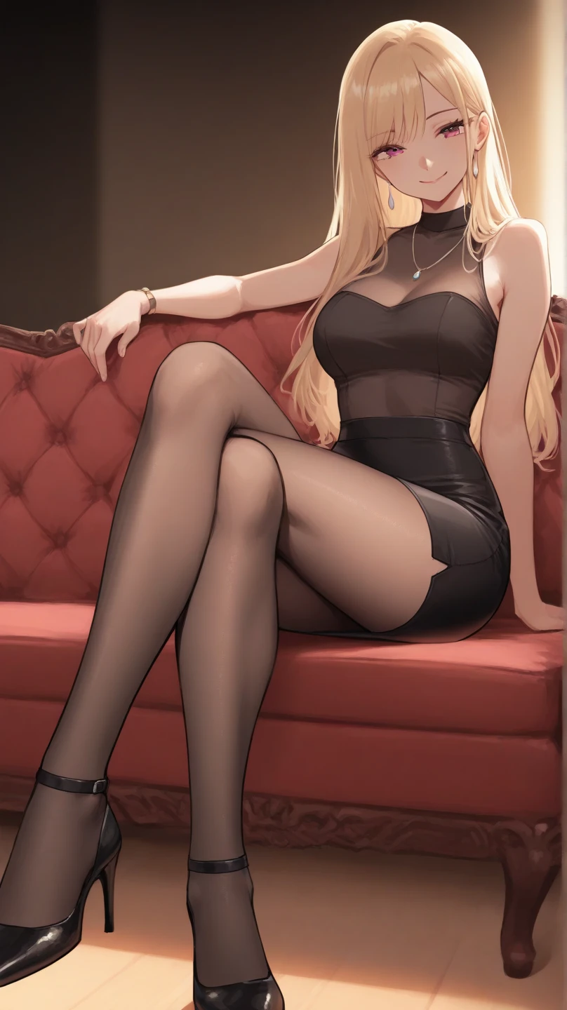  Man feet in black shoes and woman in heels 