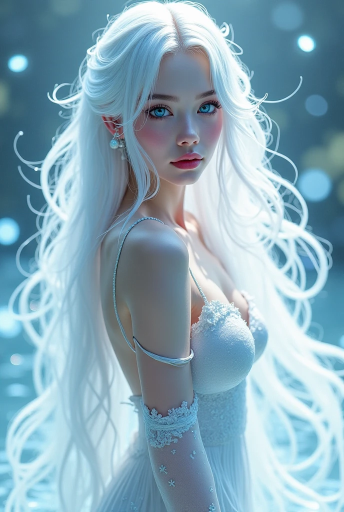 You can create an image of Silvia Indrath from Tbate with long white hair and purple eyes naked in the style of the manwha
