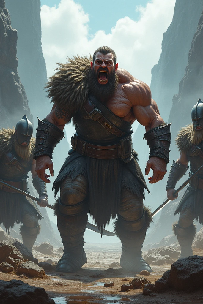 a muscular barbarian berserk, mid combat, leather armor, fierce, battleground background, masterpiece, volumetric lighting,