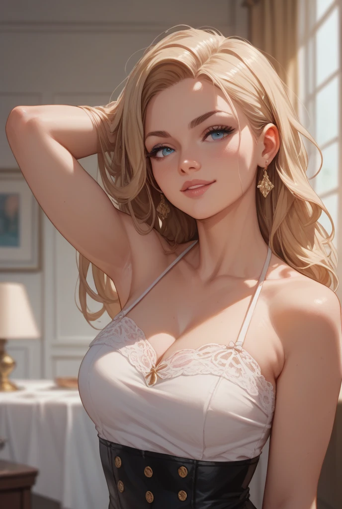 (best quality: 1.2), clean face, (masterpiece: 1.2, 8k) perfect anatomy, 1 girl) a beautiful fashion model ,(masterpiece, official art, best quality  shiny hair, blonde hair with streaks in hair, full lips,  naked jewelry, big breasts, shiny breasts, naked, shiny skin, lying on back, looking at viewer, (((girl having sex，Cumshot，Climax)))