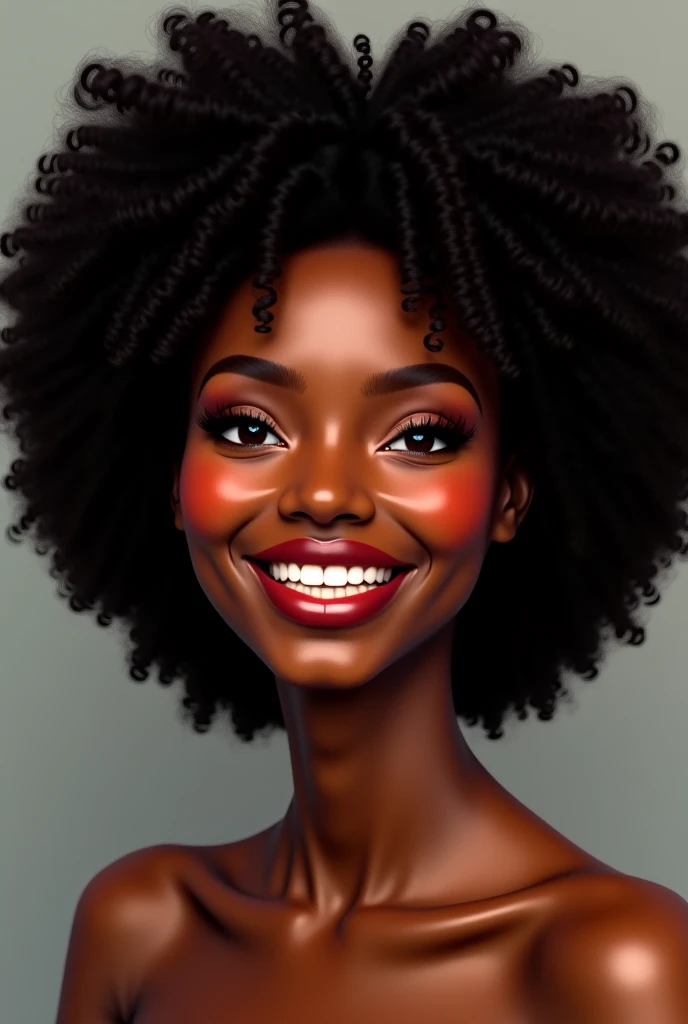 black female, plus size, with afro hair, beautiful smile with red lipstick