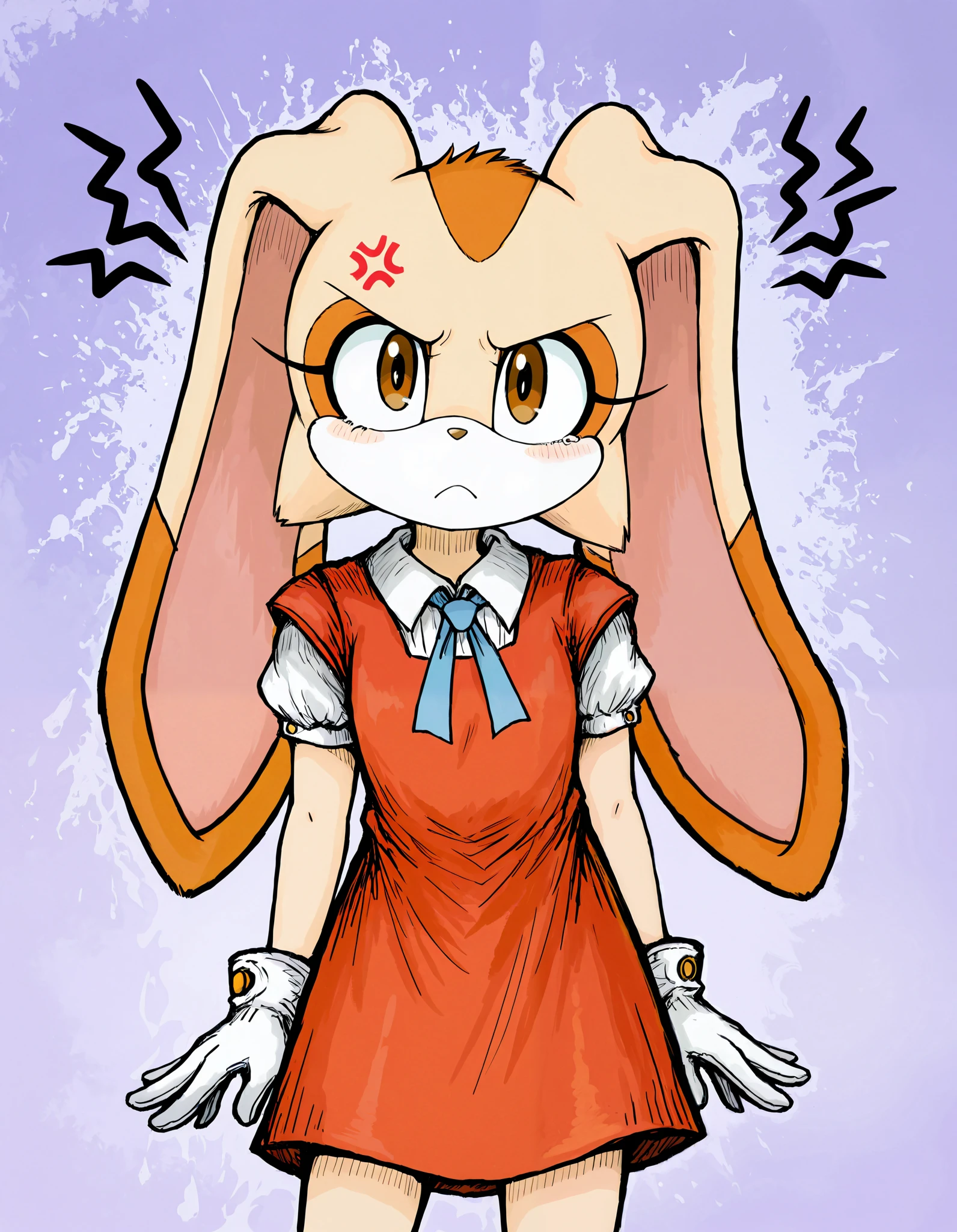 Best quality, Masterpiece,(Cartoony), solo person,(Maid group dress),((white stockings, White knee-length socks)),(Small 6-year-old boy crying Short stature),((big fat cock)), (leaking lots of precum) rabbit Facial Features, rabbit Body Features, Pale green body)),((No ears,rabbit ears)),(Walking forward, Hands behind their backs, Rope binding, Bundled), red color bunny tail,Rabbit feet,Medieval execution site background