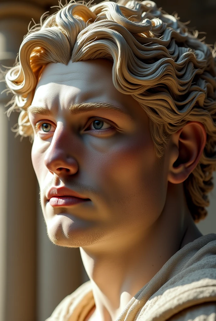 PORTRAIT, REALISTIC, PHOTOREALISTIC, Leonardo Di Caprio, like white stone marble figure, posing like famous ancient roman statues,