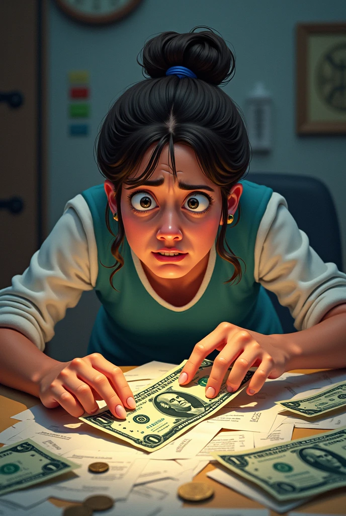 Banknotes on the table and eyes crying over them