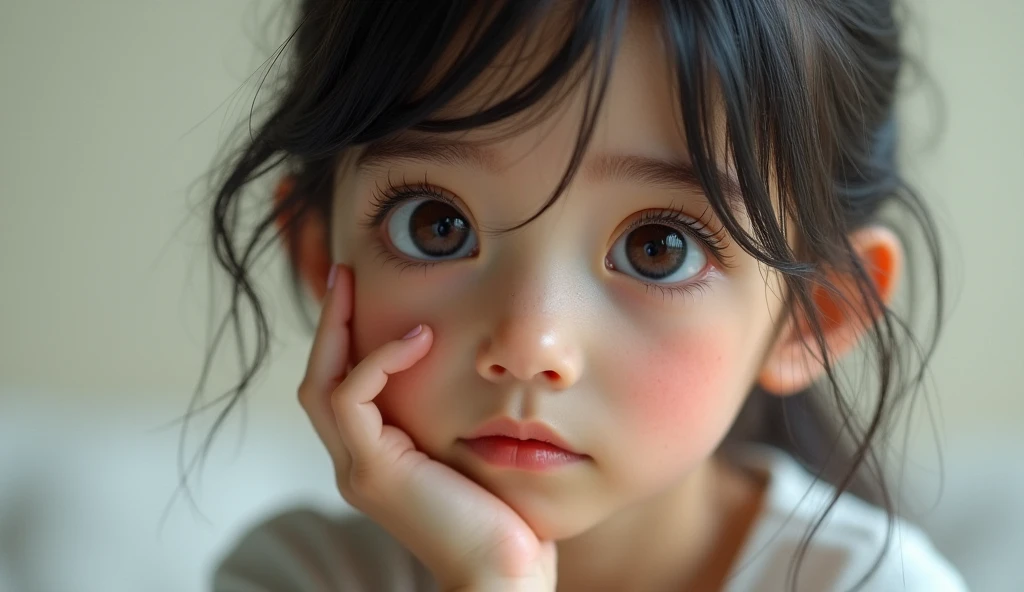 Focus on the face of a cute high school girl