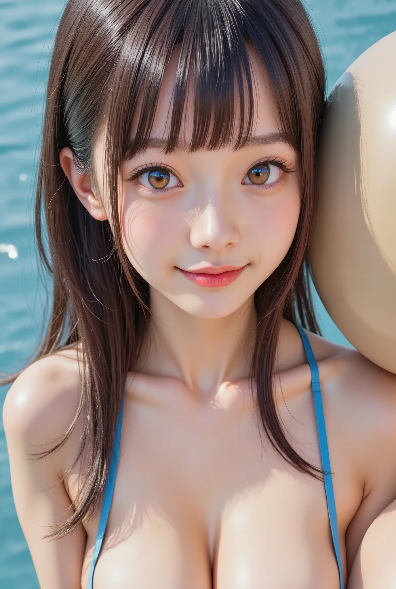 ((masterpiece)), ((best quality)), (ultra-detailed), pool, a cute girl, 1girl, solo, ((beautiful eyes)), smile, bikini00, beautiful red hair

