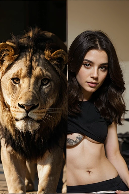 Naked 14yo model with a huge lion