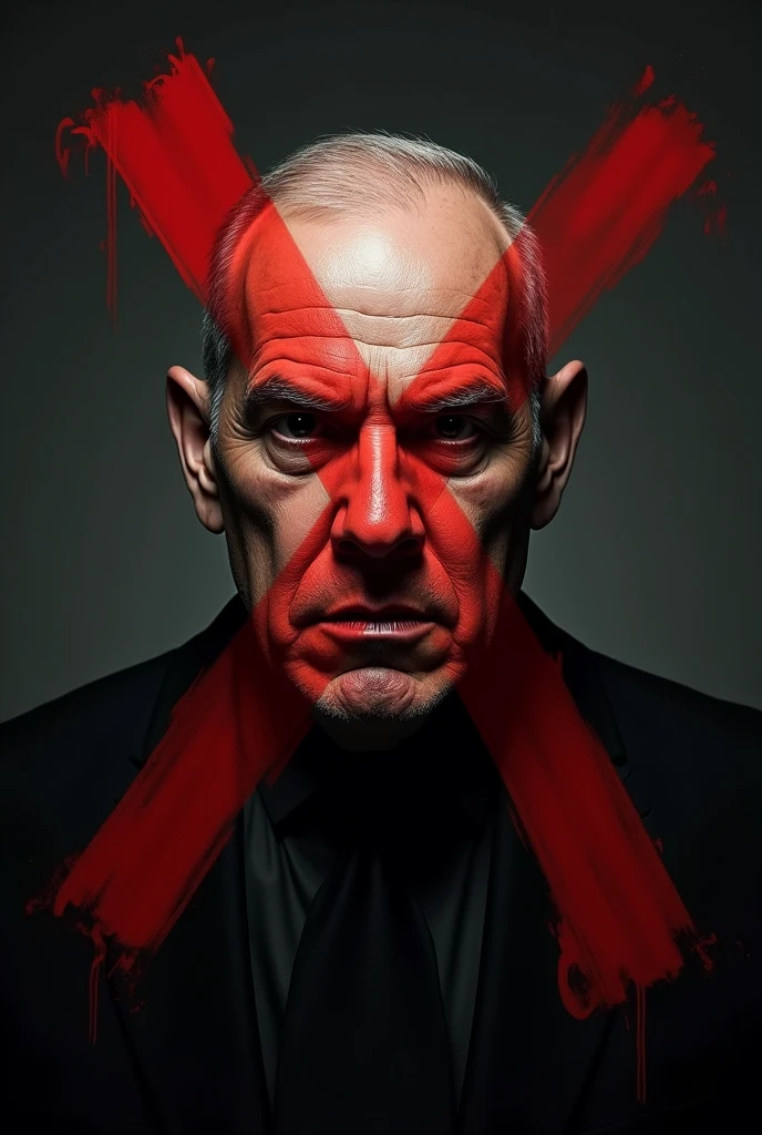 <lora:LARRETA:1> a bald man, his intentions aren't not true, treacherous looking, with his forehead leaning to the front, skin is peeling off, he is secretly a reptilian, has sharp teeth, chest have fake fur, expression shows that he want to steal christmas from the kids and close an orphanage, wearing a suit, trying to look younger than he was on his prime, he is looking right at the centre of the image, i think he spotted us