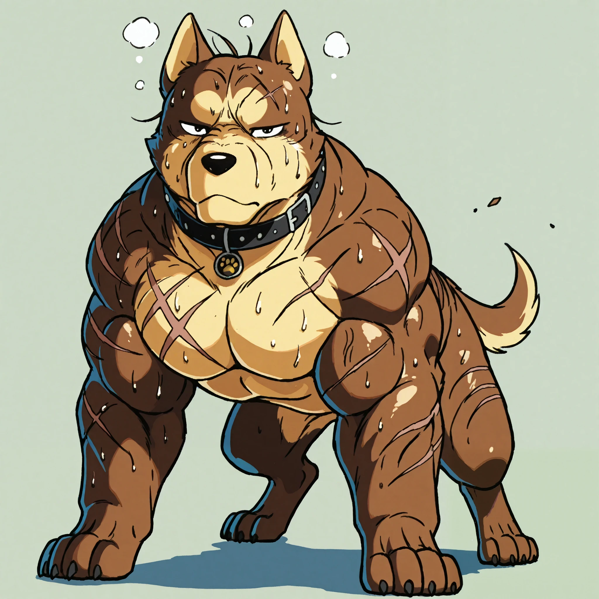 solo, anthro (Neapolitan mastiff, cane corso), full ears, brown and gray skin, detailed eyes, Gym: 1.6, sweat, heavy breathing: 1.5, correct anatomy, biceps, (muscular) veins through the body, with weights on the hands(military uniform: 1.2), tatami background, 8k hd, dark shadows