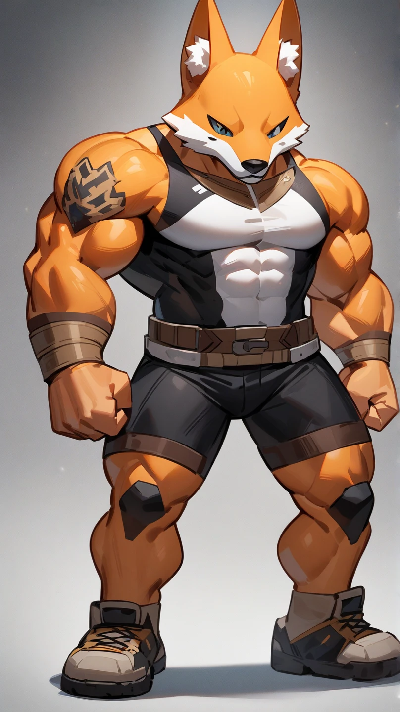 Lion, yellow eyes, muscular, Police cap, black sleeveless shirt, shorts negros