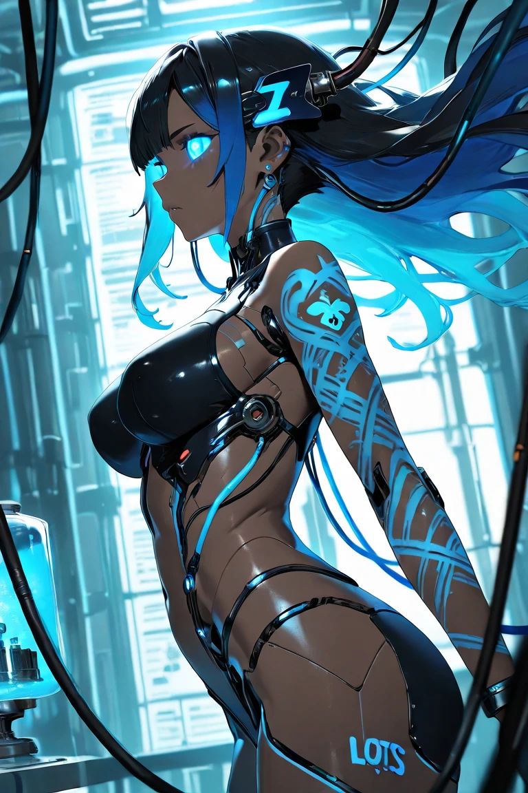 ((work of art,highest quallity:1.3)),cowboy shot,1womanl,30 year old beauty,researcher、only,((very small head:1.3)),hair green,(low ponytail),long hair,Blunt bangs,greeneyes,gorgeous eyes,shy,Heavy breathing、medium breasts,((very long body:1.2)),((toned body,slenderbody,skinny)),shining skin,shining skin,((Black high leg leather jumpsuit、longsleeve,micro shorts))、bare feet、Black Leather Combat Boots、crotch wet、Kneeling,dark alley、Metropolis、cyber punk、Blade Runner World、