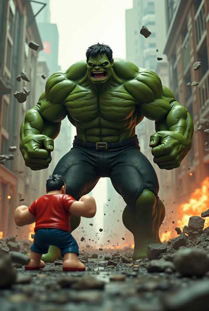 Hulk leads the child away from the danger, ensuring they are unharmed and safe.