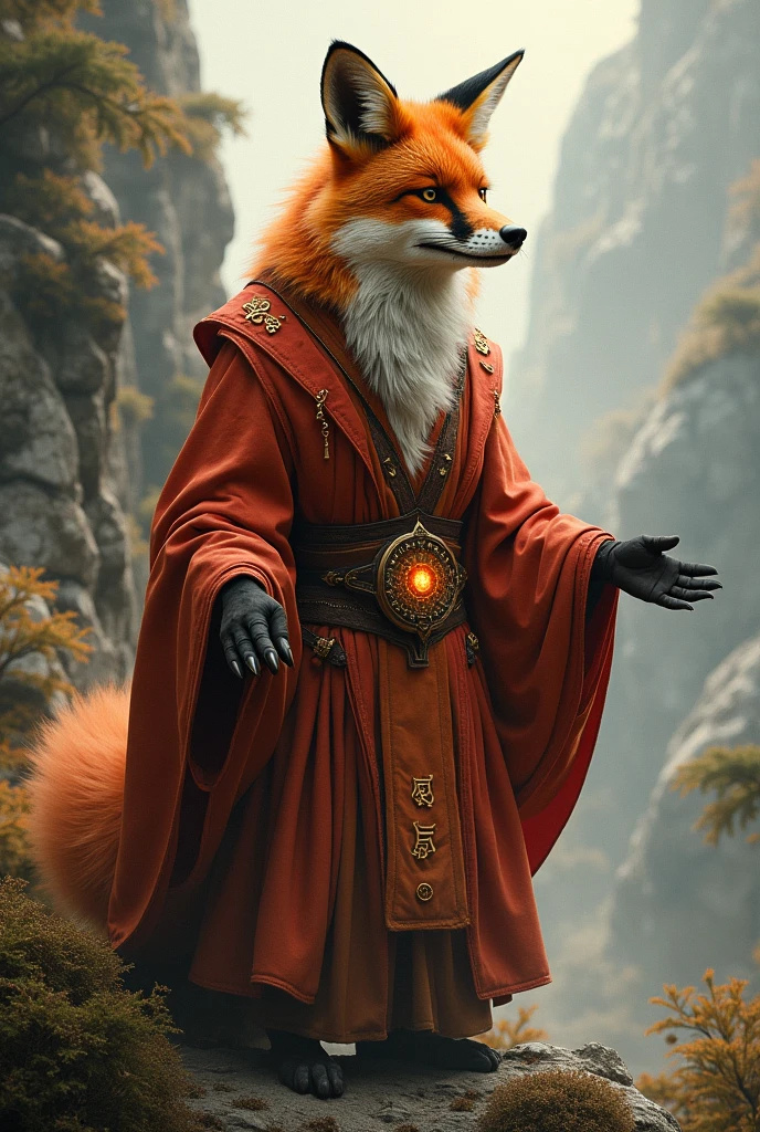 A fox who is a very big wizard and monk.
