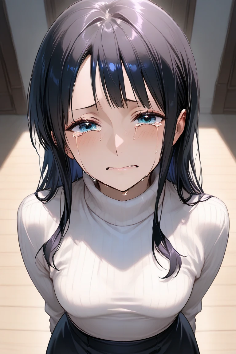 masterpiece, high quality, best quality, mature female, 1girl, <lora:SungEunyung:0.88>, SungEunyung, solo, bangs, simple background, collarbone, teeth, tears, medium hair, grey background, apron, lips, saliva, bob cut, crying, drooling, portrait, crying with eyes open, frilled apron, SucSysStyle