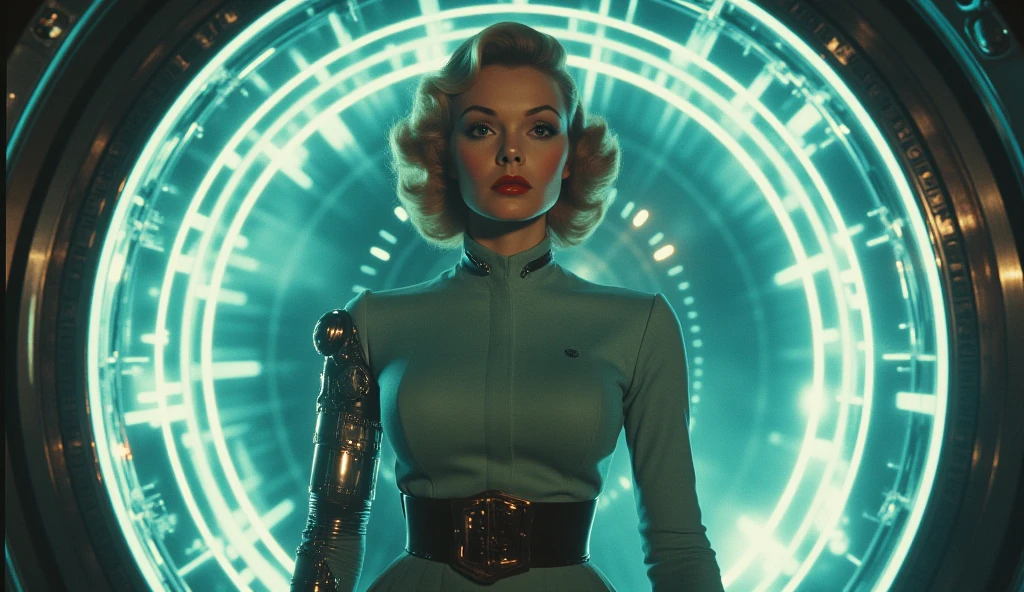 fine grain, cinematic quality, contemporary art photography, Marilyn Monroe as a character from the movie Tron, in the style of the Throne, art photography, Shot on Canon EOS 5D Mark III