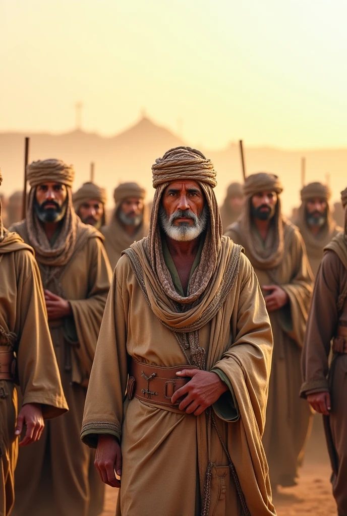 um povo do deserto, with a look of hatred, Biblical garments, multiple persons,oito homens guerreiros, habitantes do deserto do sinai, dressed as Arabs, com fundo de deserto, cinemamatográfico, luzes quentes, dramatic light, (detalhes intrincados:1.1), fundo complexo, (Rutkowski:0.66), (laranja:0.4), trabalho primoroso, obra prima, 8k, ultradetalhado, cinema, soft-lighting, alta qualidade, volumeric lighting, sol do entardecer, vivid colors, cinematic blue sky, cinemamatográfico, luzes quentes, dramatic light, (detalhes intrincados:1.1), fundo complexo, (Rutkowski:0.66), (azul e laranja:0.4), trabalho primoroso, obra prima, 8k, ultradetalhado, cinema, soft-lighting, alta qualidade, volumeric lighting, todas as casas em cor de tijolo, Predominante ocre, pequena aldeia, Expanse of the Desert, sunburned faces Arabic features, barbado, it's six armed men, detalhes intrincados, fisionomia bem detalhada, barba preta, look of hatred, olhos bem definidos, sem defeitos,(((olhos perfeitos))), sem defeito, mais pessoas ao fundo, Epic and dark environment, ((ollhos expressivos, perfeitos, sem defeito))