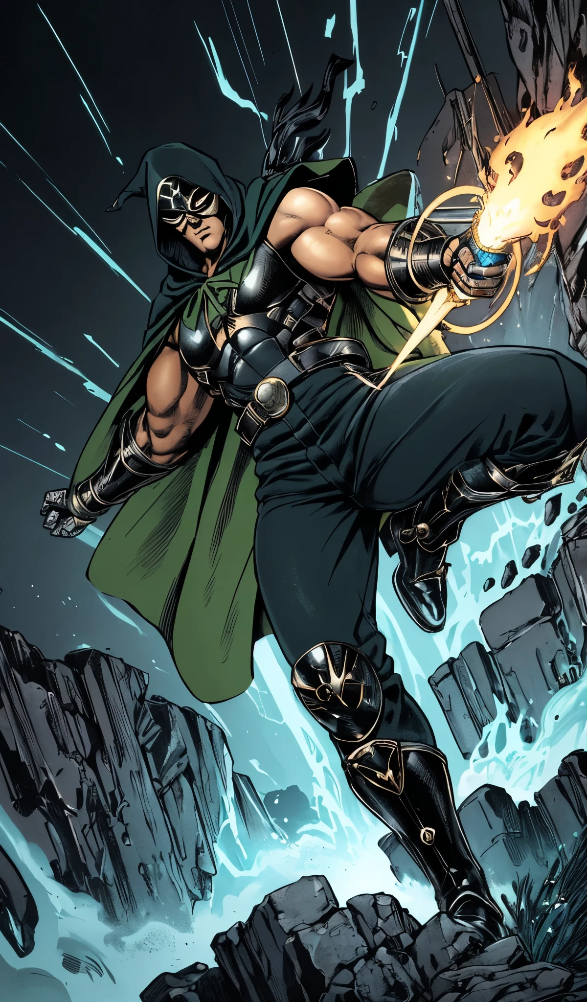 Drawn in 80’s anime art style.
Retro anime. Vintage Anime. Classical Anime.
The outfit is a highly recognizable and iconic superhero suit, primarily black and a little green, designed for both style and functionality. Here’s a detailed breakdown of its elements:
This person’s combat attire is a fusion of medieval warlord aesthetics, cutting-edge technology, and dark sorcery. He wears a cold, expressionless metal mask fused to his scarred face, paired with a reinforced helmet for added protection. His titanium alloy armor, sometimes infused with vibranium, grants superhuman strength, energy projection, and force field generation, making him nearly indestructible. Over this, he dons a fire-resistant green cloak and hood, often enchanted for extra defense. His gauntlets and boots contain built-in electrical weapons, jet propulsion for flight, and shock-absorption systems. A utility belt holds advanced gadgets, anti-magic tools, and teleportation devices, while his armor is infused with sorcery, allowing him to resist and counter magical attacks. His regal golden clasps, bearing the Latverian insignia, sometimes function as power sources or communication devices. This fearsome combination of strength, science, and sorcery makes them an unstoppable force on the battlefield.
This outfit not only provides protection but also enhances the Superhero’s combat capabilities, making them an effective and stylish anti-hero.