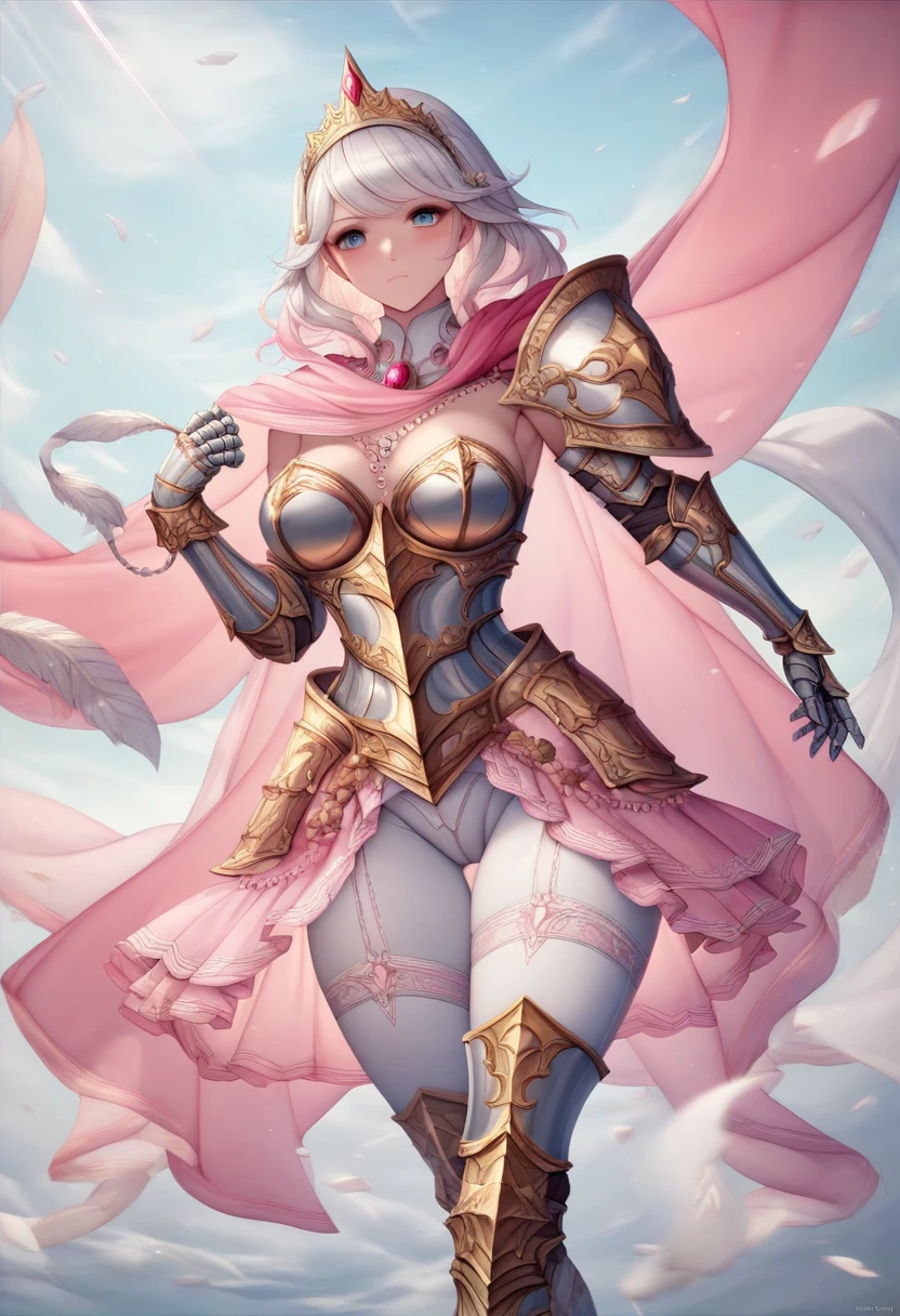 {best quality}, {very aesthetic}, {ultra-detailed}, {best illustration}, masterpiece,(((skirt lift:1.5))),((show off see through micro panties:1.4)),garter belt:1.5,((Holy Knight)), Smooth breastplate, ((Armor made from pink r:1.5))、((((Extremely detailed and intricately decorated armour:1.35)))),Red Cowboy Shot,Smooth udder、Big 、(Golden Ratio,Tabletop, Highest quality, Highest quality, Official Art, beautifully、beautiful:1.2), Very detailed, colorful,Best details,An illustration, Great scene, (Adult,19 years old,One Girl, alone, Final Fantasy 12,Asheria:1.5, Asheria:1.5, Asheria:1.5, Curly Hair, Long Hair,Silver Hair:1.2,Asheria Costume:1.5, Asheria Costume:1.5, mini skirt,Knee socks, Thighs Thighs Thighs Thighs, gem, Blue Belt,Belt number 1),Course of action, A look of contempt ,low angle:1.5, underneath:1.5, squatting, spread legs,