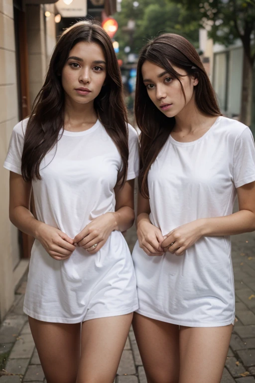 Two shy girls with short hair and long hair