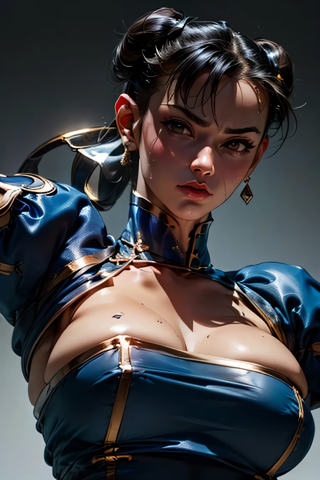 (beautiful busty bimbo woman), light skin, (caucasian:1.5), with cyan hair, bare (laying in intricate bed:1.4), (pornstar pose:1.1), (cameltoe, camel toe:1.3), facing forward, looking at camera, front shot, (sfw:1.5), [(colorful explosion psychedelic paint colors:1.4)::0.2], smooth skin, big boobs, sexy, realistic, photo shoot, professional, high contrast, 1girl, solo, expressive look, light hazel eyes, detailed eyes, eyes by Ilya Kuvshinov style, sharp pupils, realistic pupils, highly detailed hair, short hair, straight hair, sleek and straight hair wide hips, glitter makeup, gloss lips, stud earrings, jewelry, perfect face, upper body, cleavage, breast focus, masterpiece, best quality, HDR, viewpoint, highest quality, sharp focus, 8k, abstract background, colorful background, skin pores, intricate skin texture, realistic skin, cold, dynamic lights, bokeh, glowing background