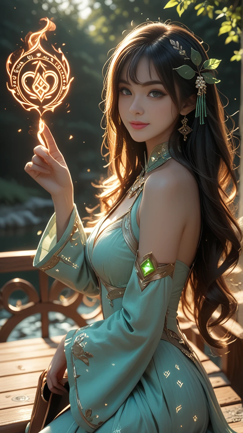 This is a realistic fantasy art piece featuring a realistic Goddess of Light, Beautiful fractal art,A faint swirl of smoke, And the beautiful Nordic goddess makes for an interesting composition.。. Her face is expertly sculpted, Elegant and sophisticated features with perfect shading and realistic skin texture. Her upper body (Turquoise and baby pink eyes) is a wonderful thing、Her aura of light is the focal point of this image.. (Her eyes are extremely detailed, Beautiful attention to detail, macro). 彼女 eyes feature intricate detailing with clearly defined irises and bright sclera. She is wearing a long dress with a classic pattern.,Long sleeve,詳細で宝stoneで作られたドレス,soft lips are smooth and very puffy, Her skin is pale flushed and adorned with gorgeous classical patterns.. 彼女 long gown is stunning and expensive, Made of pure flame and brilliant light,光の中できらめく華やかな宝stone. 彼女 billowing gown glitters from the flames and features a delicately and intricately embroidered bodice with wisps of flames running across it. Include fantasy elements such as bumps, stone, Fiery Iris, silk, And an interesting background. Include magical creatures such as birds and butterflies that give off a magical and mystical aura.. Lighting: Enhance your artwork with the latest lighting trends. camera: Use dynamic composition to create tension and excitement. Take inspiration from current masters of the fantasy genre, Including popular artists on Artstation and Midjourney. ((masterpiece))