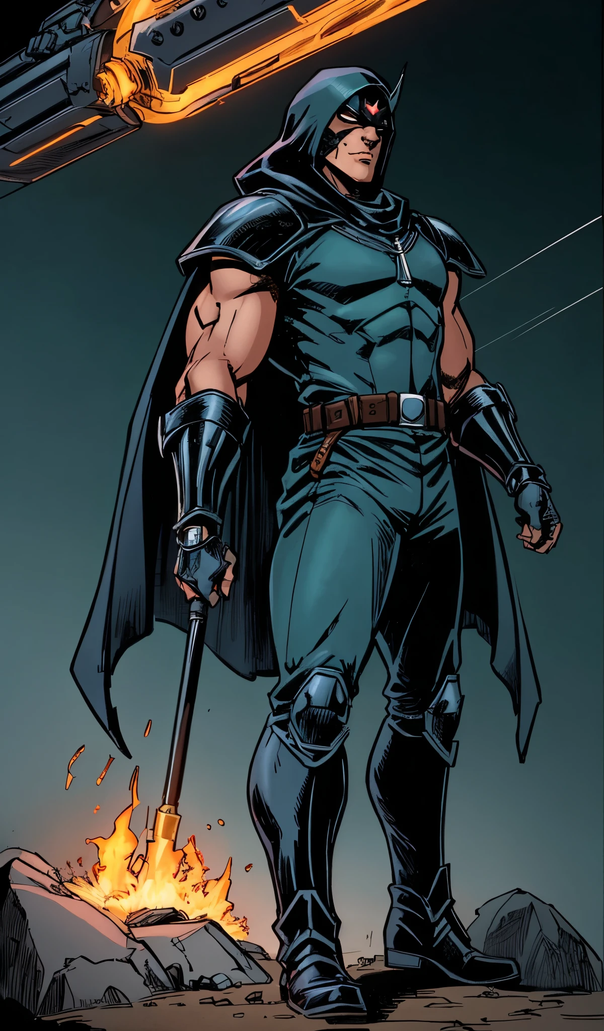 Drawn in 80’s anime art style.
Retro anime. Vintage Anime. Classical Anime.
The outfit is a highly recognizable and iconic superhero suit, primarily black and a little green, designed for both style and functionality. Here’s a detailed breakdown of its elements:
This person’s combat attire is a fusion of medieval warlord aesthetics, cutting-edge technology, and dark sorcery. He wears a cold, expressionless metal mask fused to his scarred face, paired with a reinforced helmet for added protection. His titanium alloy armor, sometimes infused with vibranium, grants superhuman strength, energy projection, and force field generation, making him nearly indestructible. Over this, he dons a fire-resistant green cloak and hood, often enchanted for extra defense. His gauntlets and boots contain built-in electrical weapons, jet propulsion for flight, and shock-absorption systems. A utility belt holds advanced gadgets, anti-magic tools, and teleportation devices, while his armor is infused with sorcery, allowing him to resist and counter magical attacks. His regal golden clasps, bearing the Latverian insignia, sometimes function as power sources or communication devices. This fearsome combination of strength, science, and sorcery makes them an unstoppable force on the battlefield.
This outfit not only provides protection but also enhances the Superhero’s combat capabilities, making them an effective and stylish anti-hero.
