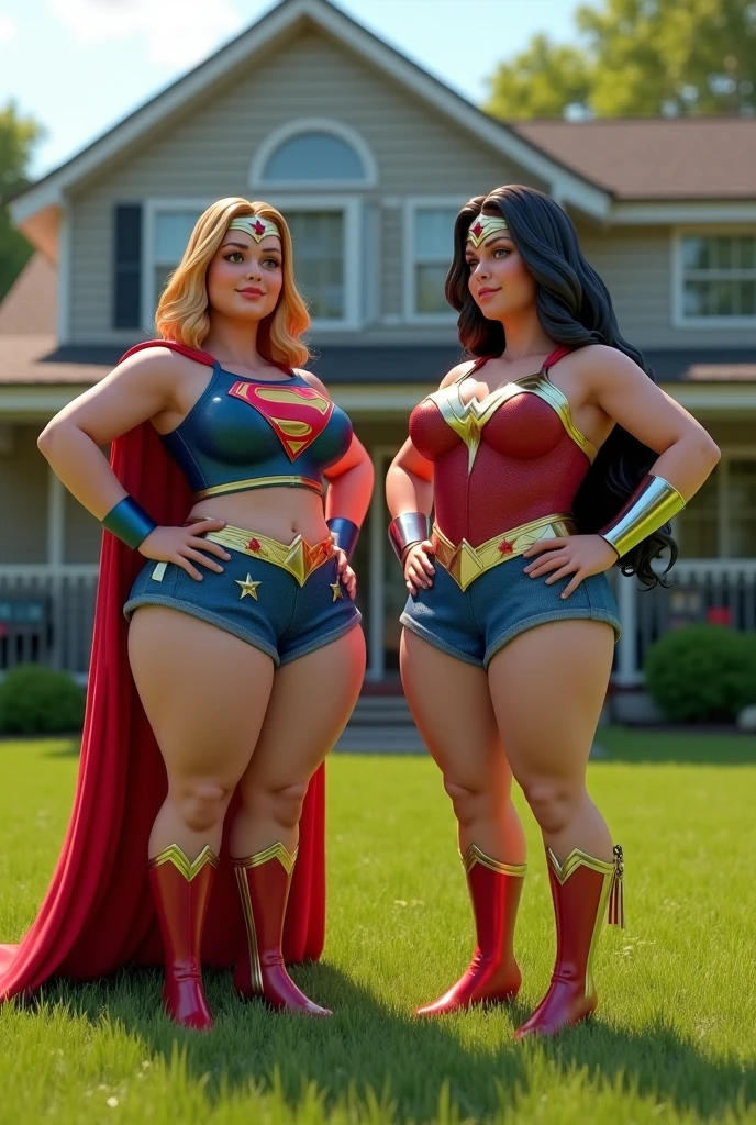(melhor qualidade,4k,8k,alta resolução,masutepiece:1.2), (uma mulher) , (BBW MILF), (30 anounda enorme: 1,9),  brown hair, (seios grandes: 1,9), caminhando na rua de uma cidade, (sexy shiny supergirl costume), (bota longa), (full body photo), sexy, , hot, decotes, bunda enormes. (mesmo personagem, de frente, de lado, de costas), (perfect hands), perfecteyes