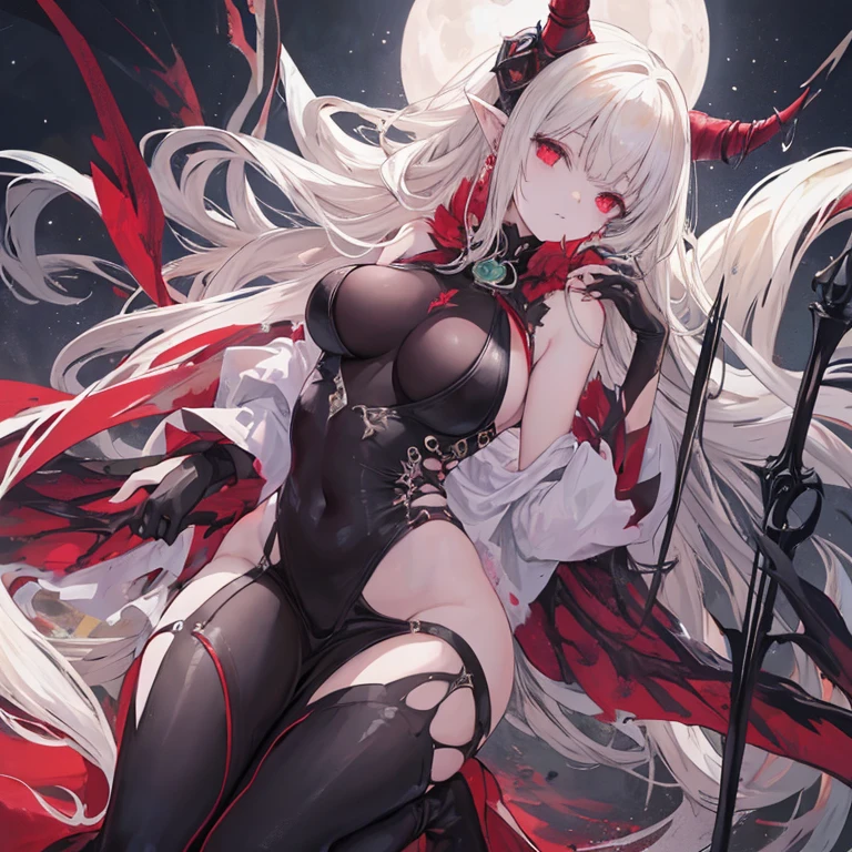 vampire, big breast, micro bikini, floating hair in the nigth, blurred background