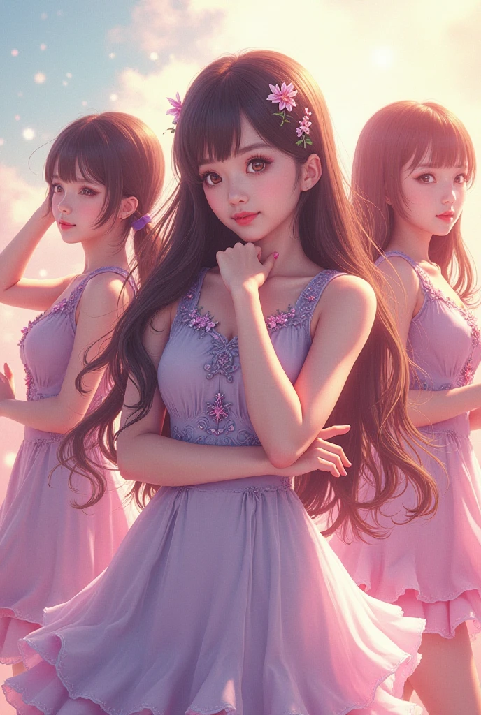 highest quality、High resolution、Detailed Background、(Beautiful face in every detail:1.4)、Anatomically correct、(Draw the usual number of fingers:1.2)、(Detailed facial expressions)、(Detailed eyes:1.2)、(Detailed eyes:1.2)、Beautiful, smooth skin、Teenage beauty、(Three Women)、(Highly detailed face:1.4)、well-groomed eyebrows、
Adult Style、Sunny outdoors、
(Three beautiful girls having fun with their friends:1.5)
Choose a dress in soft colors such as pretty pink or lavender to create a glamorous impression.、
Flared skirts and dresses with soft silhouettes bring out the feminine charm.、
For the upper body, we recommend heart-shaped or V-neck designs that flatter the décolletage.、
Choose an elegant design with lace or ribbon on the back.、
Pair your dress with heeled pumps or sandals for a stylish look.、
You can also add some sparkle with metallic colored shoes in silver or gold.、
Comfort is also important, so pay attention to the heel height and the shape of the toe of the shoe.、
Choose simple yet elegant accessories that go well with your dress.、
Pearls and thin choker、Wearing a thin bracelet on your wrist will add a touch of glamour.、
For hair accessories, try adding small flower-themed pins or headbands to add a cute touch.、
Consider an updo or half-up style that matches the design of your dress and your personality.、
If you have long hair, create light curls or waves to bring out your femininity.、
If you have short hair, try using accessories to create a unique look.、
Add cuteness to your natural, light base makeup with blush and lipstick.、
Use bright eyeshadow and mascara to add a touch of glamour to your eyes.、
Choose a sweet lip color like pink or coral for a girly look.
