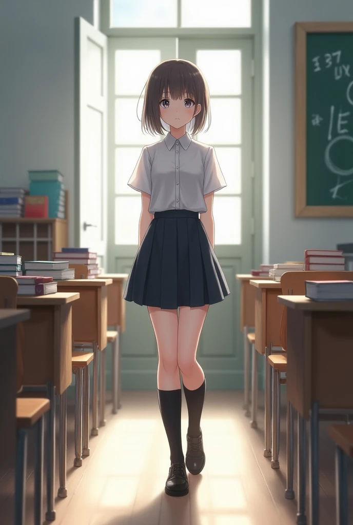 Barefoot school uniform open back legs