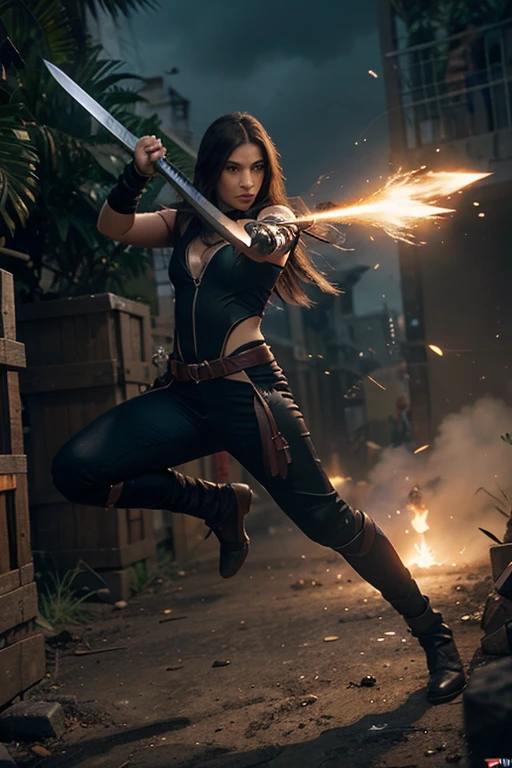 (Best quality, 8k, 32k, Masterpiece, UHD:1.2) "Envision the dark, foreboding landscape of the Netherrealm from the Mortal Kombat universe, a place of eternal torment and malevolence. The sky above is a swirling vortex of fiery reds and deep purples, constantly lit by flashes of hellish lightning. The air is thick with smoke and the acrid scent of brimstone, creating an oppressive and eerie atmosphere.

The ground is a barren wasteland of cracked, blackened earth, interspersed with pools of molten lava that bubble and spit, casting a sinister glow across the scene. Jagged rocks and twisted, barren trees dot the landscape, their forms contorted as if in eternal agony. The remnants of ancient, crumbling structures and eerie, skeletal remains are scattered throughout, hinting at a long history of violence and suffering.

In the distance, towering spires and ominous fortresses rise from the ground, their dark, gothic architecture adding to the sense of dread. These structures are adorned with grotesque statues and demonic symbols, highlighting the realm's association with dark magic and evil forces.

The environment is alive with the sounds of suffering—distant wails, growls of demonic creatures, and the relentless roar of fire and magma. Shadows flicker and dance across the desolate terrain, adding to the sense of constant, lurking danger.

In this hellish setting, the Netherrealm’s denizens—ghastly demons, tortured souls, and powerful sorcerers—roam, ready to engage in brutal combat or enact their dark wills. Capture the essence of the Netherrealm by emphasizing its oppressive atmosphere, the stark contrast between fire and darkness, and the pervasive sense of dread and eternal conflict."