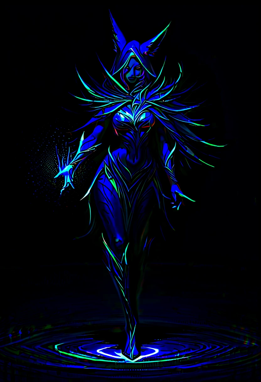(tmasterpiece: 1.5), ((a giant glowing creature)),(Bio-luminescence),iridescent,out of this world,Ethereal,uv,semi transparent,wild animals,natural,mistic,Big breasts are beautiful,The environment is dark,magical,creature design,A high resolution,8K,ultra - detailed,lamplight,Physical rendering,Vibrant colors,Various shades,Soft lighting,pulsating light,(Full body lesbian),(head to toe),(Faraway view)