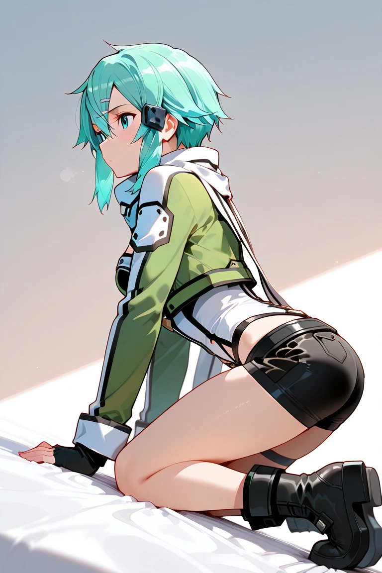(best quality,highres:1.2),ultra-detailed,realistic,photorealistic:1.37,a beautiful girl (Milim Nava (Anby Demara - Zenless Zone Zero) model in a fantasy style,18 years old,long legs,medium breasts,extremely detailed face (with emphasis on azure eyes),Her gray-colored hair falls to her shoulders.She is dressed in soft translucent fabric clothes, more than half of her body is naked. The clothes emphasize her sexuality,bent down, lifting her ass to the top,there is an artfully executed Dragon tattoo on the right thigh of her leg, the girl stands in this angle (showing everyone her tattoo),illustration,colorful pop art style,dynamic lighting,neon colors.Nsfw