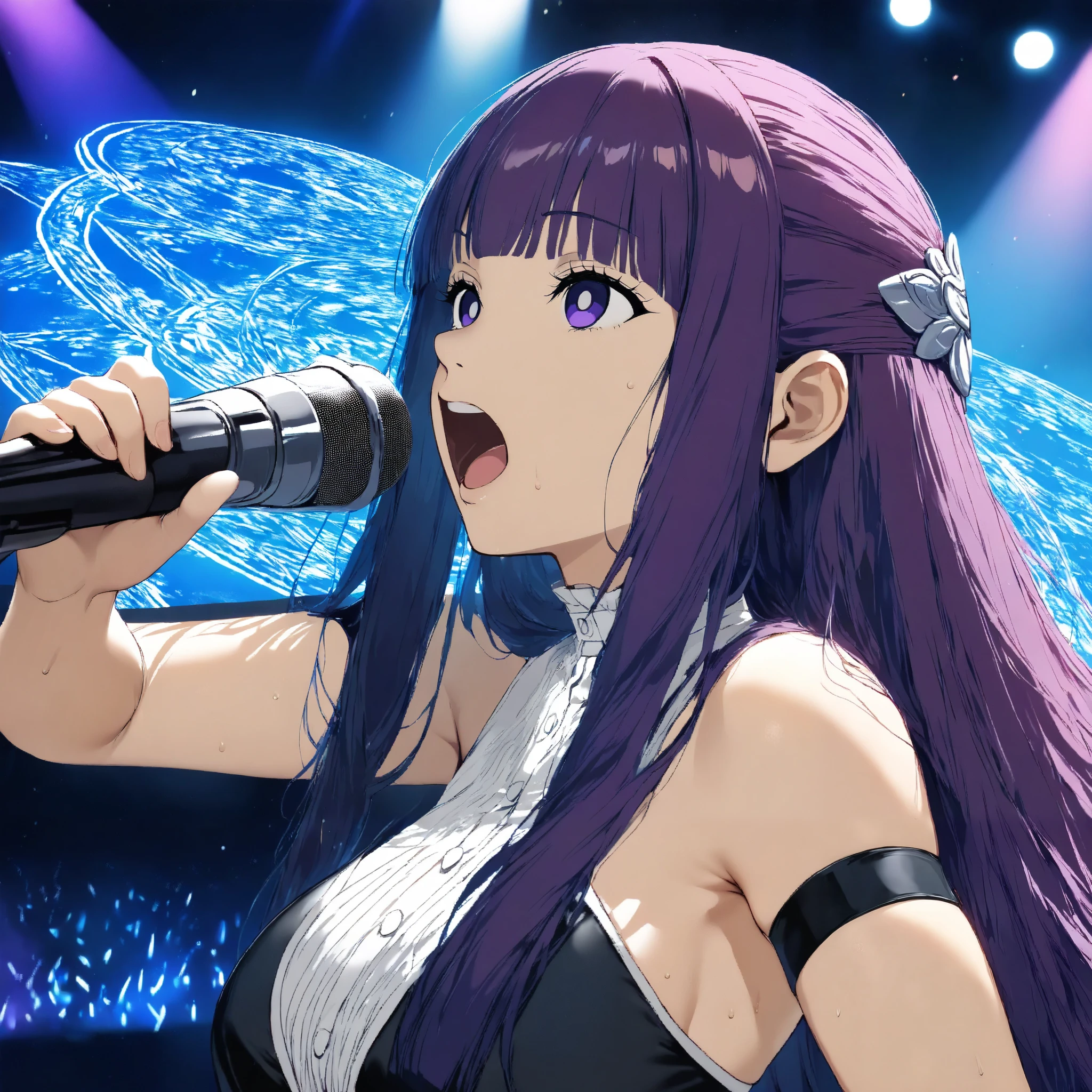 top quality,best image quality,Nerfpnxl,Fern (Sousou no frieren),( GIRLS BAND,Singing passionately,stage,Stage performance,The magic circle that emerges