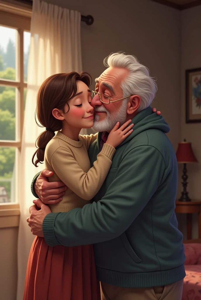 Old father hugging his young daughter