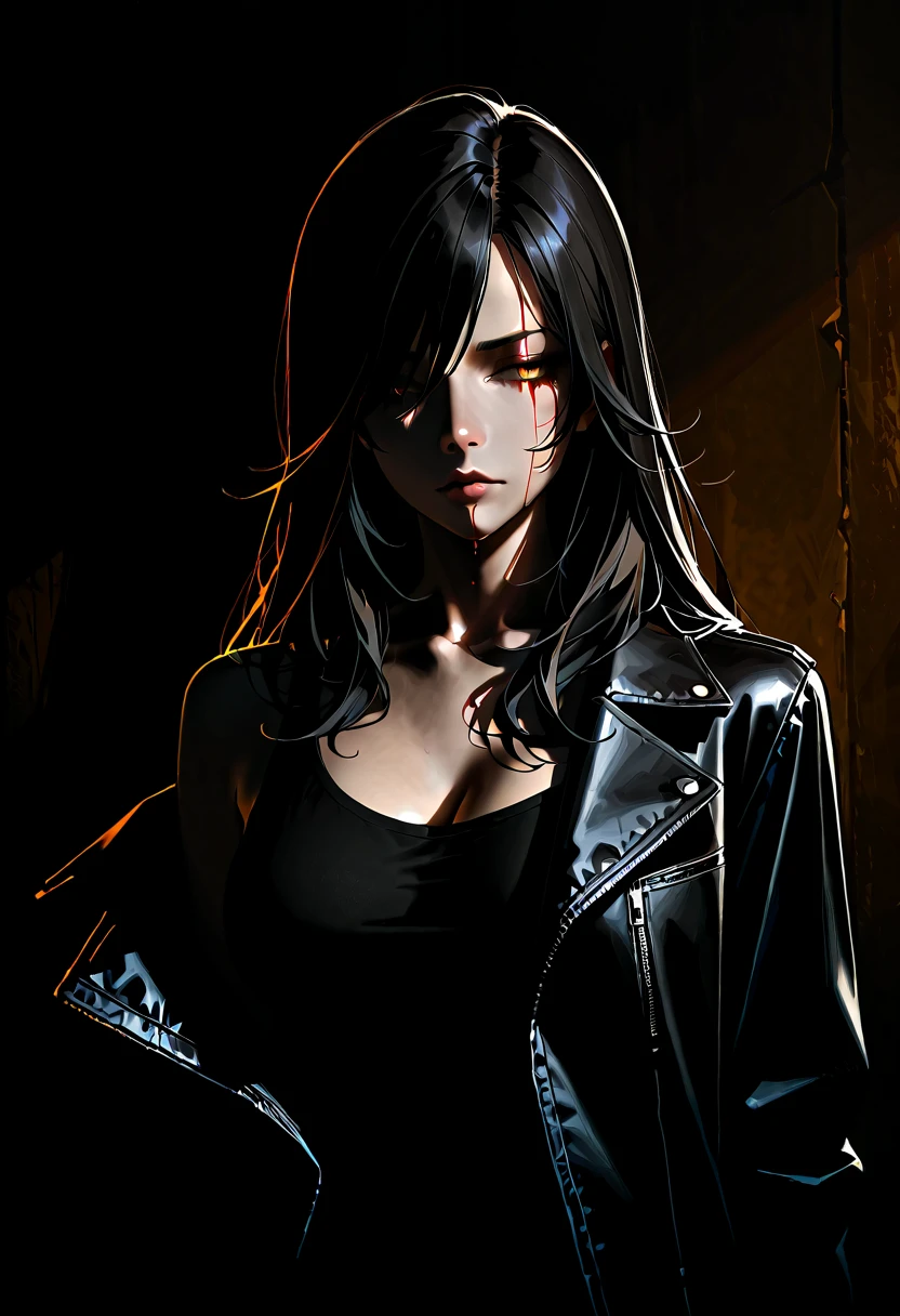 Woman in black and white manga style with clothes similar to those in the reference