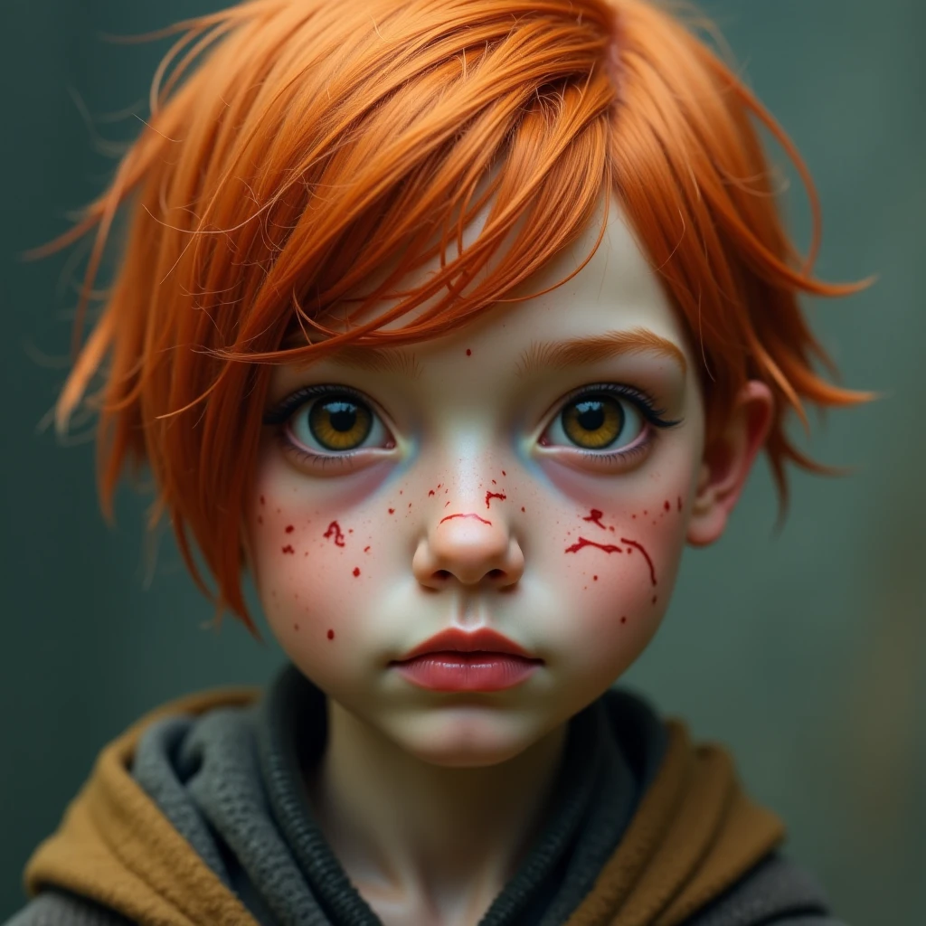 1boy reed eye,, perfect illumination, red hair, red eyes, unreal engine, sidelighting, detailed face, bangs, bright skin, simple background, dark background