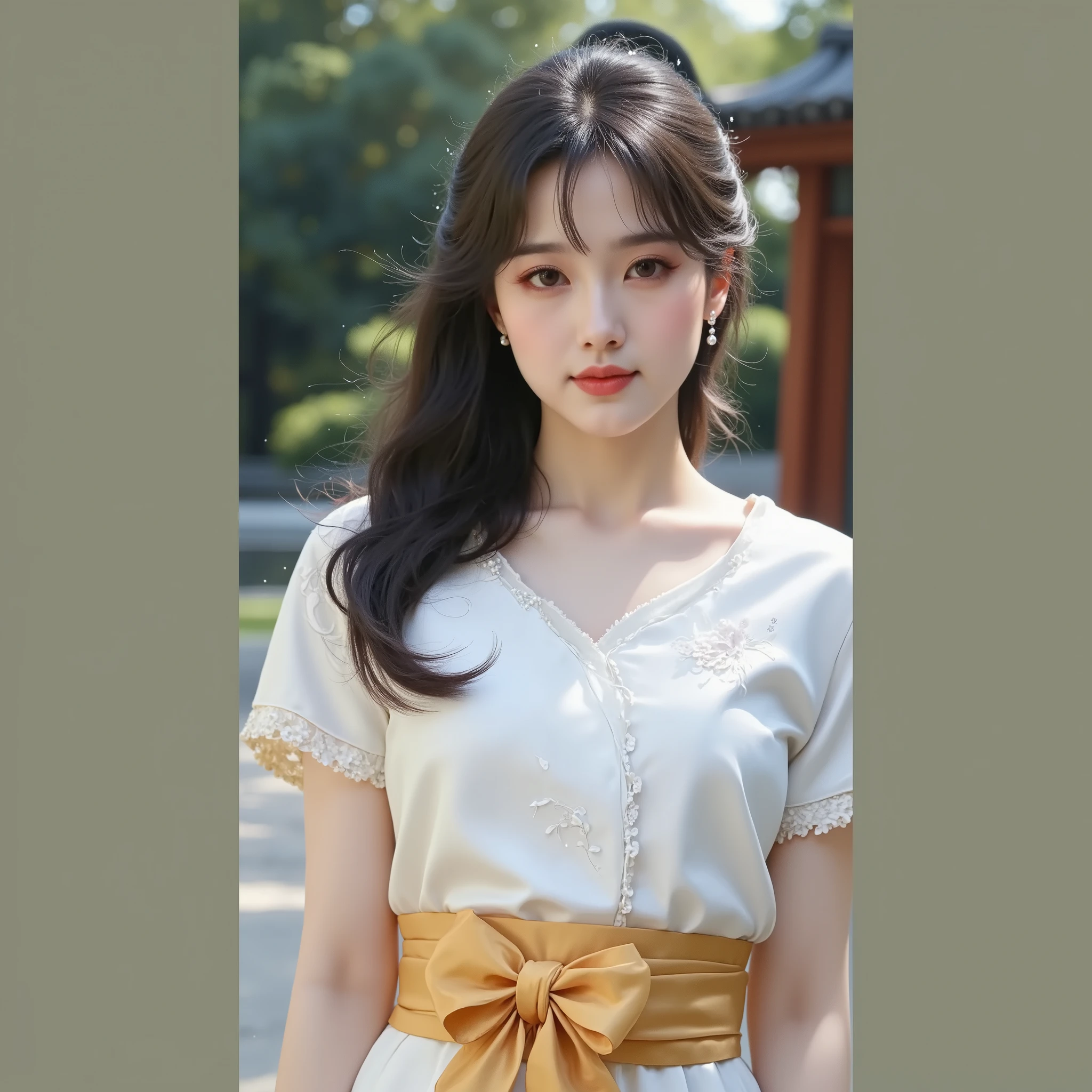 keywords:perm cheongsam/Pearl Earrings/enamel vase/Gardenia white flower/satin black silk cheongsam petticoat
Shape:holding a velvet bouquet leaning against a carved railing,cheongsam stand collar button micro truffle neckline,black lace petticoat looming,sycamore mottled light and shadow