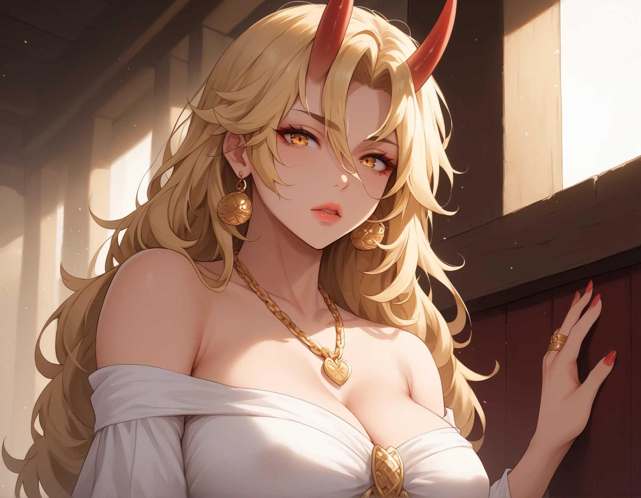 PowerV2, (curvy:1.1), (thick thighs:0.8), full body,arms behind head, (huge breasts:1.1) , (abs:1.3), wide hips,(long hair, blonde hair:1.2), red straight horns, cross-shaped pupils, (symbol-shaped pupils, hyperdetailed eyes, hyperdetailed pupils), yellow eyes, (closed mouth:1.1), light smile, towel over breasts, denim shorts, fishnets , sweat, (steam, heavy breathing:1.4), masterpiece, best quality, vibrant detailed yellow eyes, perfect eyes, detailed face , <lora:add_detail:0.95> <lora:PowerV2:0.8> <lora:towel_over_breasts_v0.1:0.5>