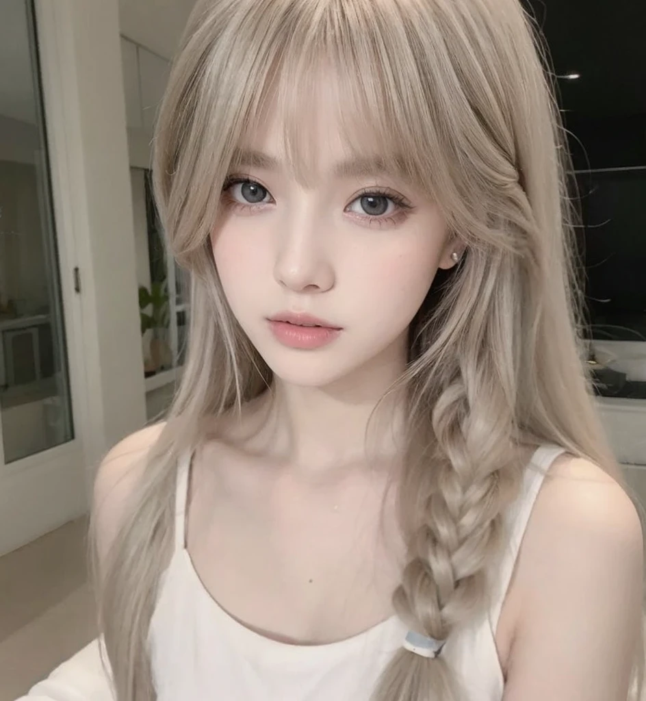 chica de pelo rubio con pelo largo peinando su pelo rubio largo, peinado de corte hime blanco, pelo largo y blanco y flequillo, con el pelo largo y blanco, con pelo largo y blanco, blonde chica anime con pelo largo, pelo largo y liso blanco, chica anime en la vida real, chica anime con pelo largo, pale milky white porcelain skin, chica anime joven realista, pelo lacio blanco