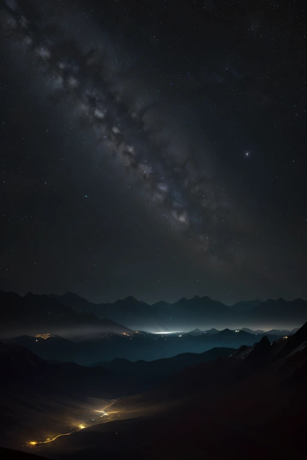 a starry night seen from planet earth in a place where there is no light pollution, detailed night sky with millions of stars, milky way galaxy visible, planet earth in the foreground with mountains or hills, atmospheric haze, cinematic lighting, realistic, photorealistic, 8K, HDR, physically-based rendering, professional, dramatic, moody, ethereal