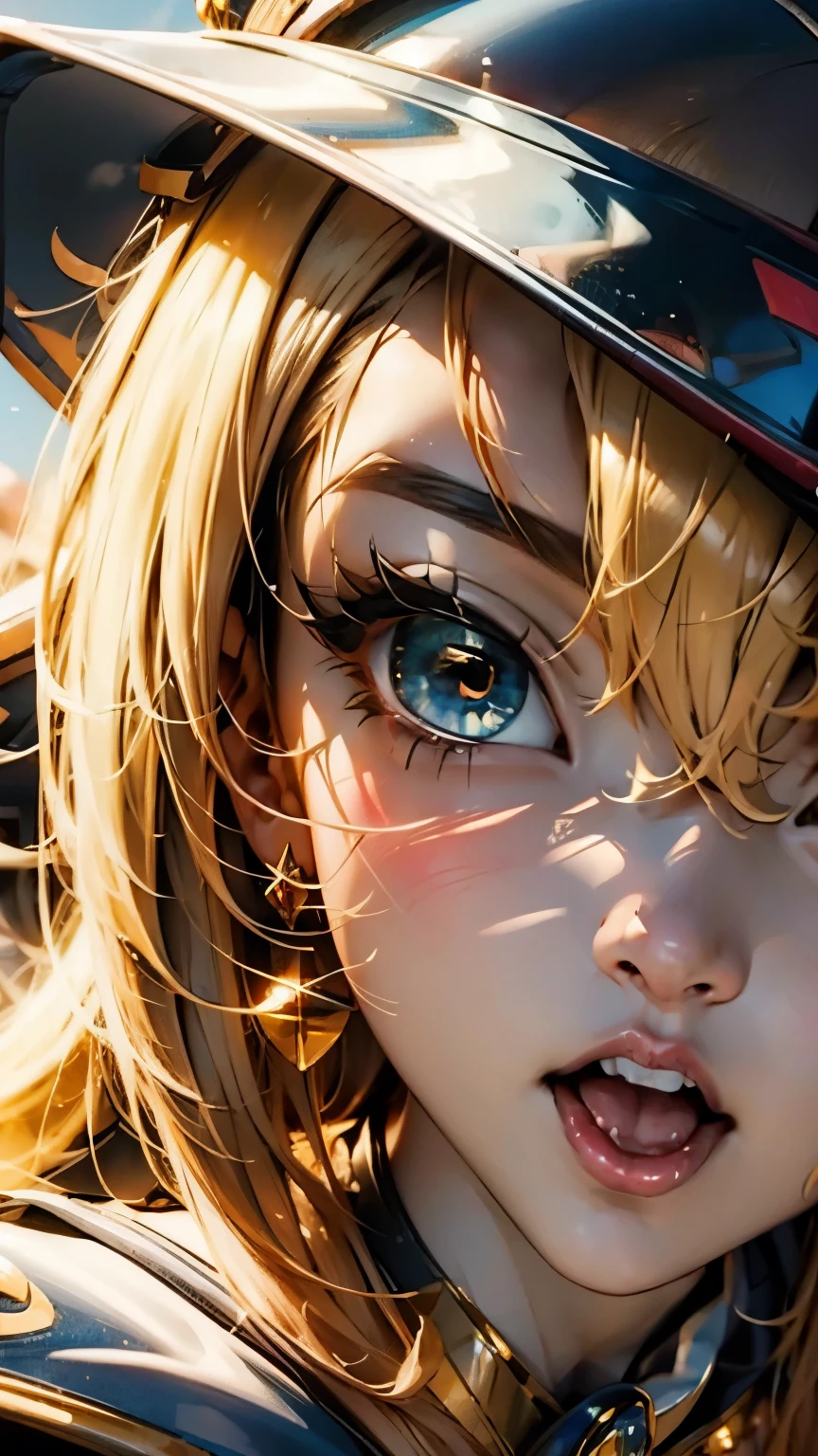 Retrato dark magician girls、、expresión bright、Horse tail、young, Glossy, bright, White skin、cheek highlighting、The best beauty、Clear, silky blonde hair with dazzling highlights、Cabello bright y bright,、Super Long Silky Straight Hair、Flequillo hermoso y bright、Grandes ojos azules brights como joyas brights.、very beautiful pretty pretty girl、wide bust