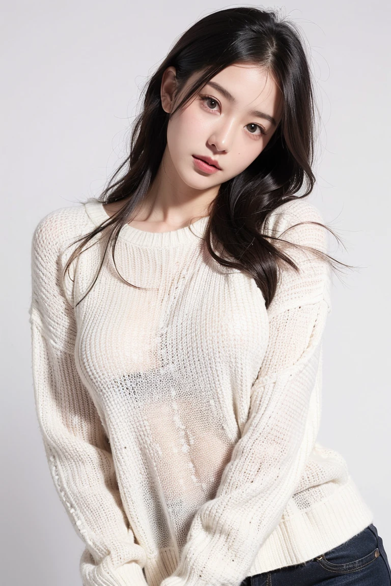 1girl,sweater,white background,