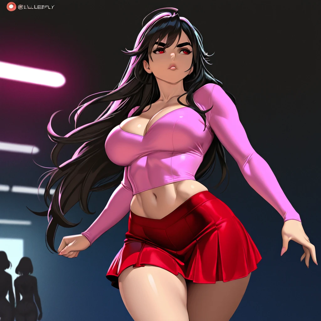 masterpiece,ultra detailed,(sparkle revealing halterneck dvess, micro skirt,pubic hair:1.3),wetty pussy,upskirt,look at viewer,thick arms,black hair,27 years old,(tareme:1.2),(curvy mature female:1.1),adult beautiful oval face,sweaty,underboobs,beautiful,,(at nightclub,danceclub,dark pink light:1.3),(from below,:1.2),(ahegao),,(squatting on table and spreading legs),breast grab,gigantic breasts,excessive cum,armpit hair