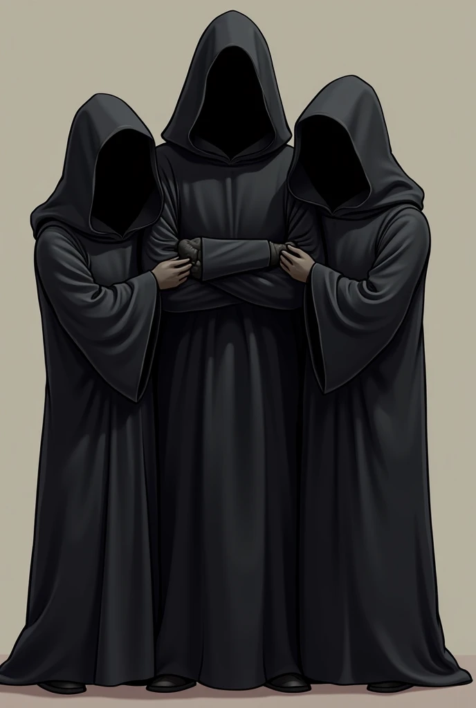 a group of white masked black hooded cultists, dark scene, dark mood, horror, darkness, terror
