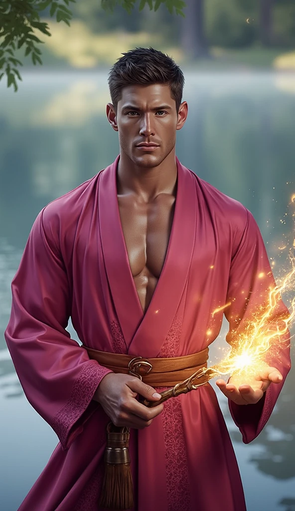 White haired Sesshomaru, fair skinned, Fractal, serene, Full Body Shoot, nether body in a detailed red robe, look at camera, detailed facial parts, Manly, waterfall background, Freestyle Pose, Happy Expression, perfect anatomy, symmetric body, asian, 18 years old, shirtless :: high detail, a lean athletic body, realistic, human skin, extremely detailed fingers, handsome chad chin, shirtless, handsome, masculine, human skin, (eyes contact), Handsome, very Attractive.