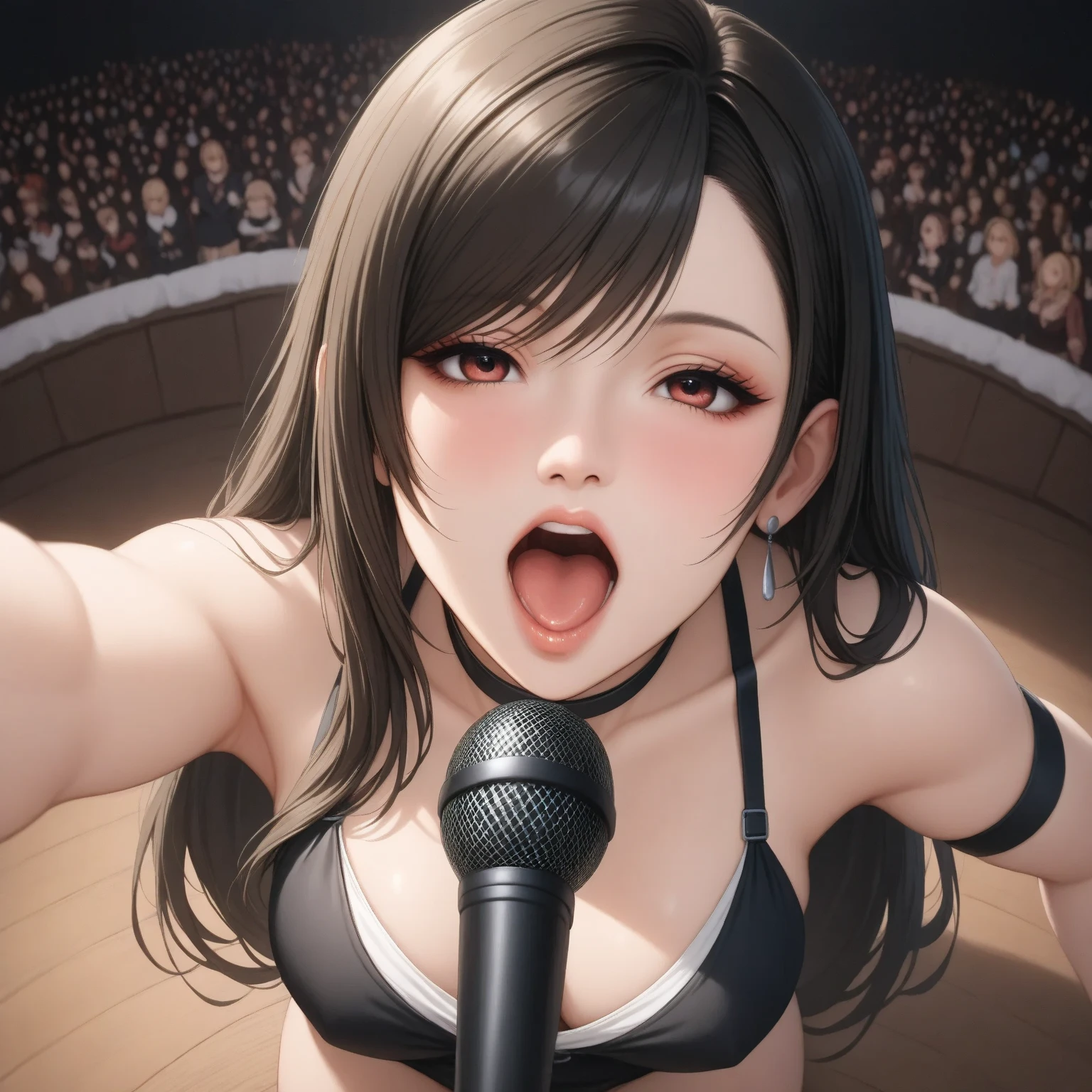 ((masterpiece、Highest quality、Official Art))、snap shot、Idol Concert、Concert Stage、(3 to 5 cute naked girls、、smile、Sing with a microphone、dance、Ribbon headband、Ultra mini skirt:1.2、Idol Costumes:1.2 )、Exposing the breasts、Hair of different colorr.々Hair style、(((Full nudity、Pussy、cute)))、(Sweat a lot、Glowing Skin)、Anime key visual, ((The characters are unique))
