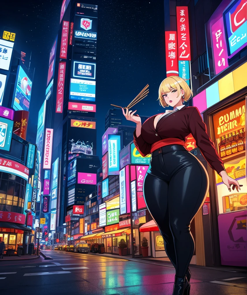 Full body view, feet in view, no shoes , 1girl, (((bimbo))),hoop earrings, puffy lips, painted lips, pantyhose, no shoes, thick lips.
blonde hair, short twintails, wide hips, thick thighs, bursting breasts Nightlife, Night city, Cyberpunk city, futuristic cityscape. Neon lights, (skyscraper:1.1), Tokyo tower, palm tree, cloth sign, ramen stall, night club. bright city lights, exotic car. alcohol, bar, ramen, soup stall ,alcohol bottles, various poses
