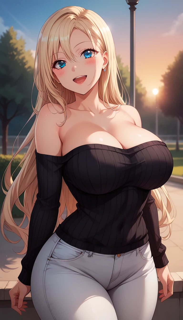 Android 18 with huge breasts in lace bra and tight dress with huge super low cleavage on the plains